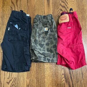Levi's Carhartt Red Black Camo Boys 3 Pairs Shorts Size 4 and 4T